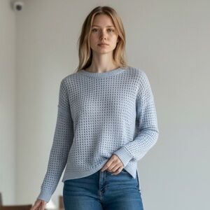 C by Bloomingdale’s 100% Cashmere Open-Knit Sweater Dusty Blue Sz S